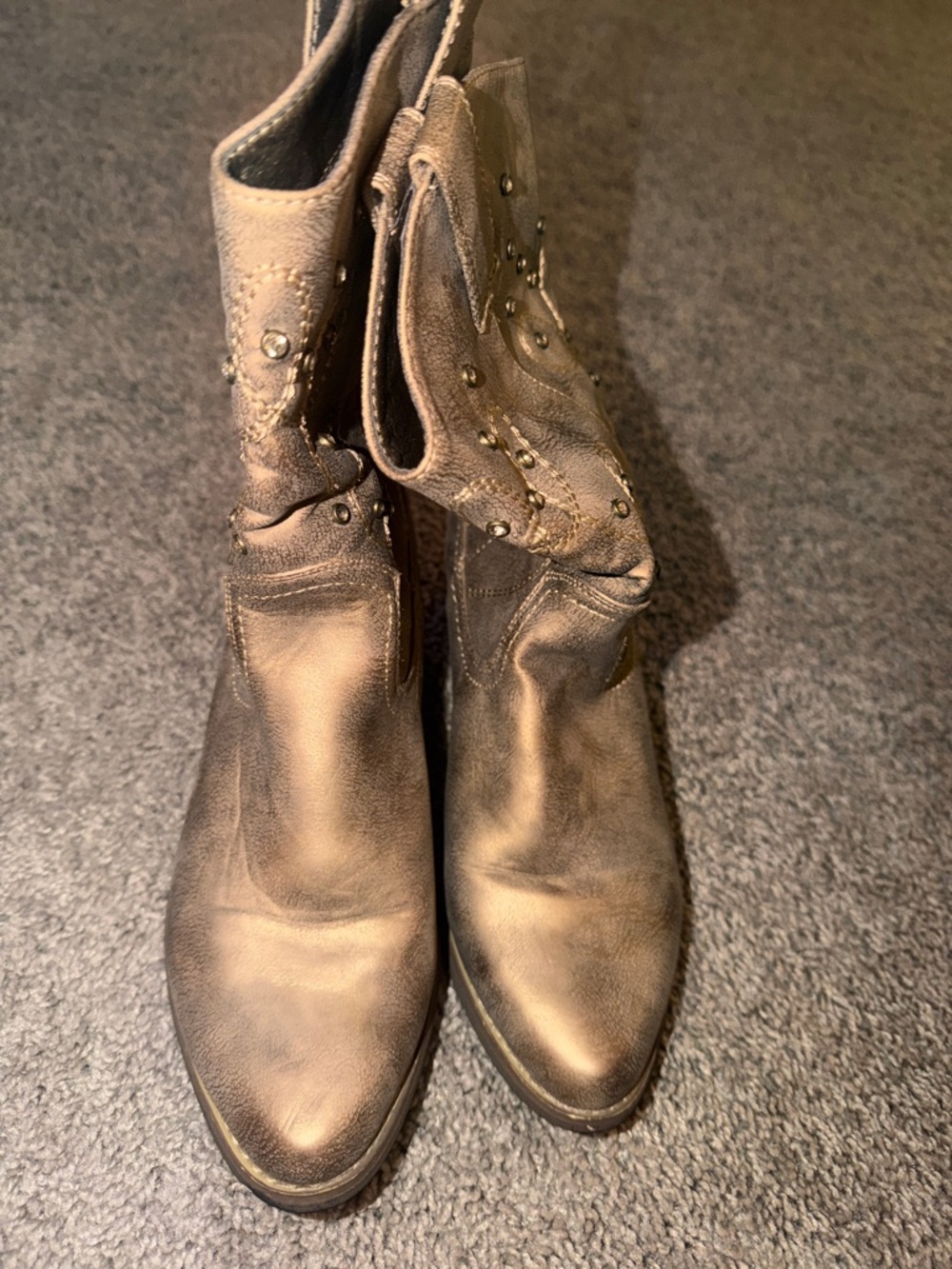 Pierre Dumas Metallic Bronze Studded Western Ankle Boots - Picture 4 of 5
